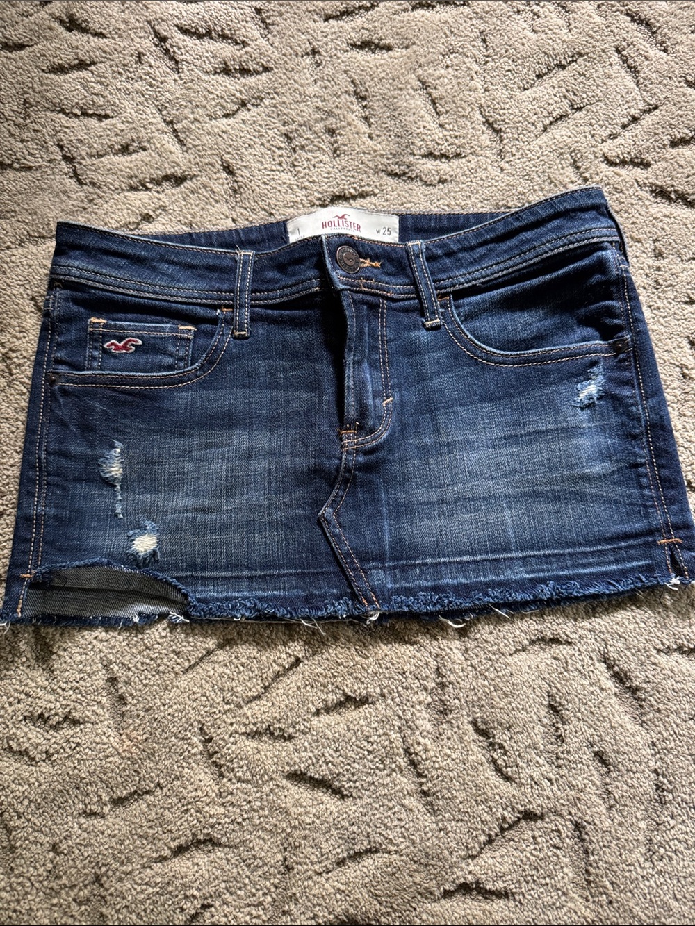 Hollister Dark Blue Distressed Denim Mini Skirt